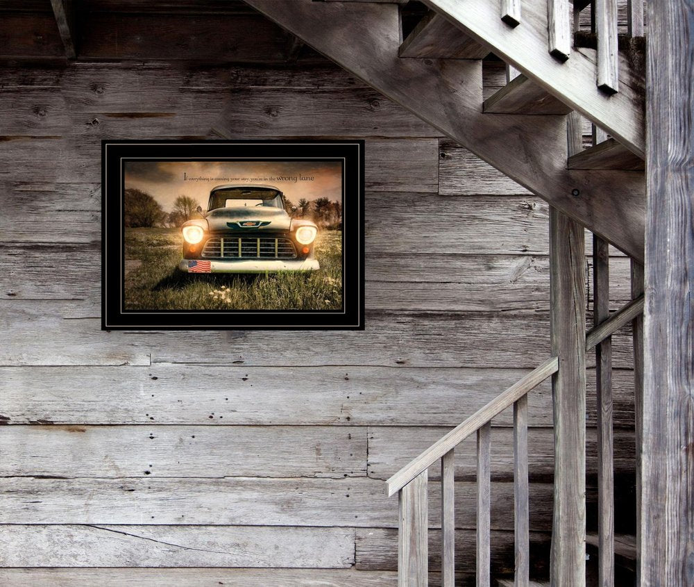 Wrong Lane 2 Black Framed Print Wall Art in a home interior