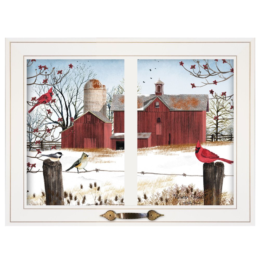 Winter Friends 5 White Framed Print Wall Art on a white background
