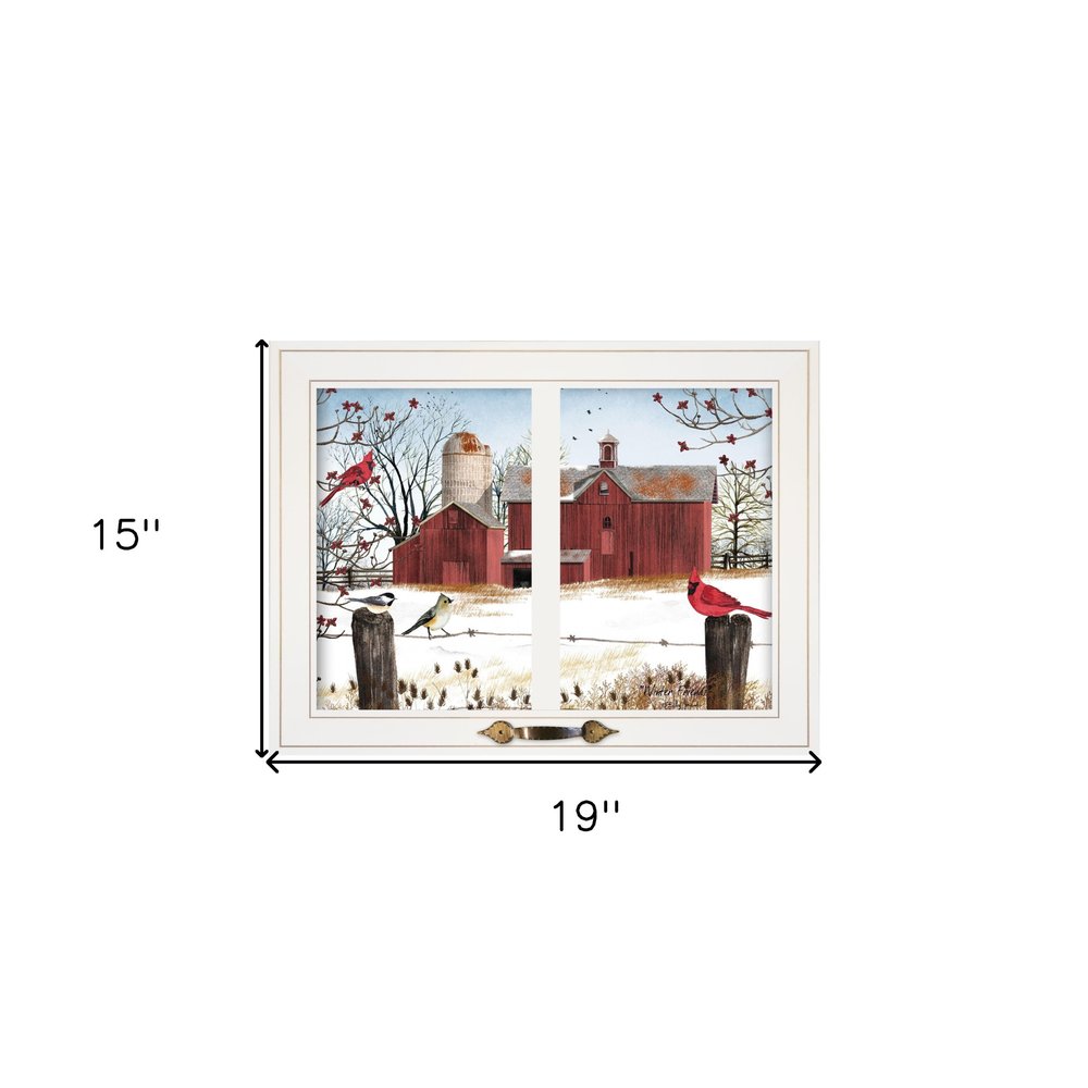 Winter Friends 5 White Framed Print Wall Art on a white background