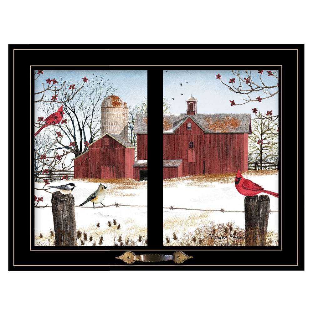 Winter Friends 6 Black Framed Print Wall Art on a white background