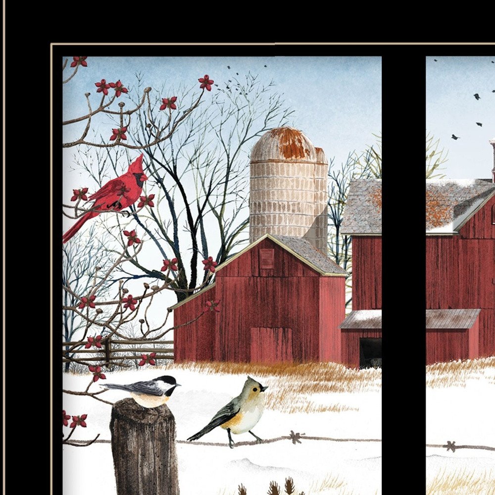Winter Friends 6 Black Framed Print Wall Art close-up detail