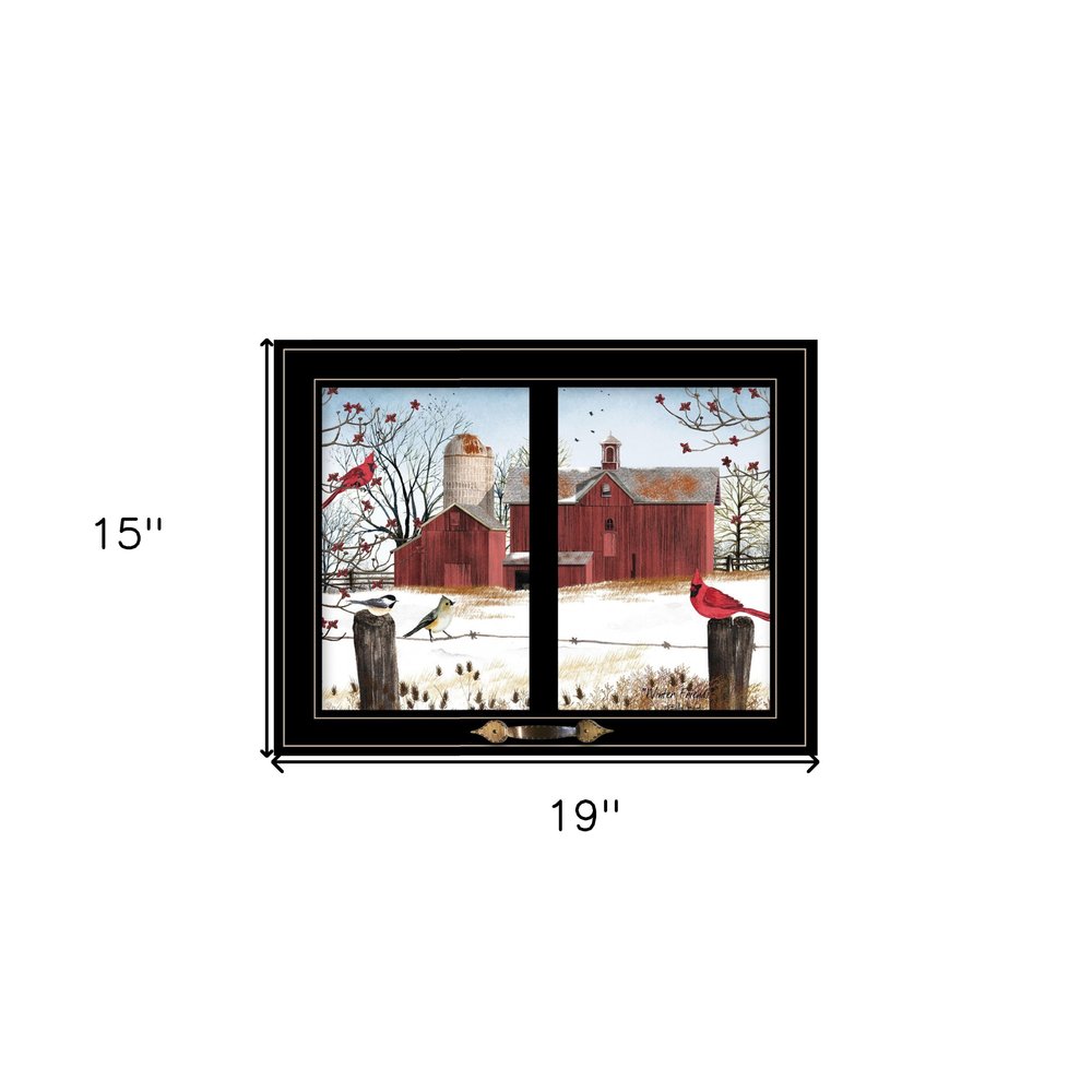 Winter Friends 6 Black Framed Print Wall Art on a white background