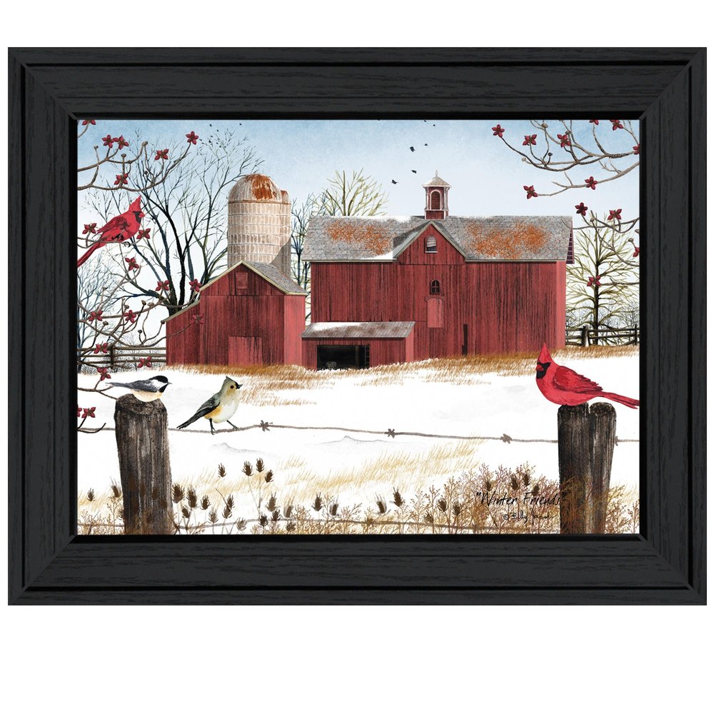 Winter Friends 4 Black Framed Print Wall Art on a white background