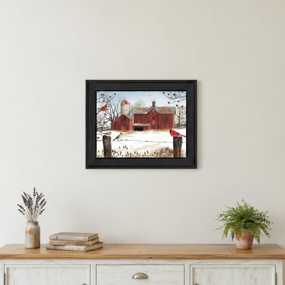 Winter Friends 4 Black Framed Print Wall Art on a white background