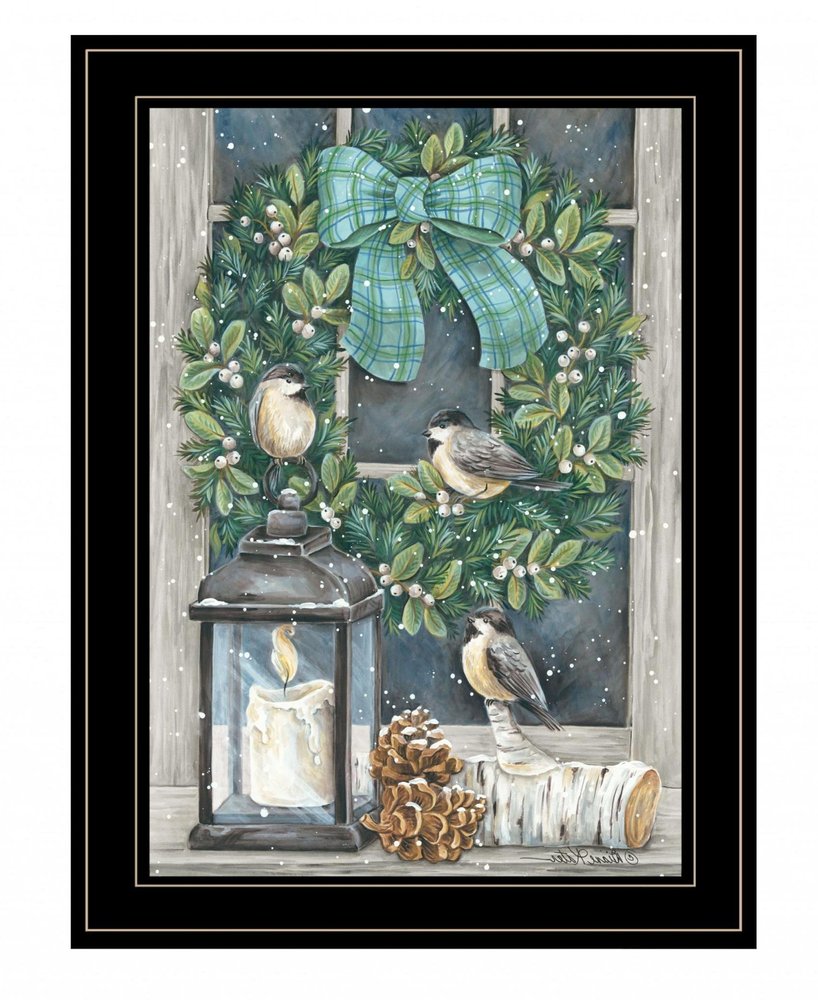 Winter Wreath 2 Black Framed Wall Art on a white background