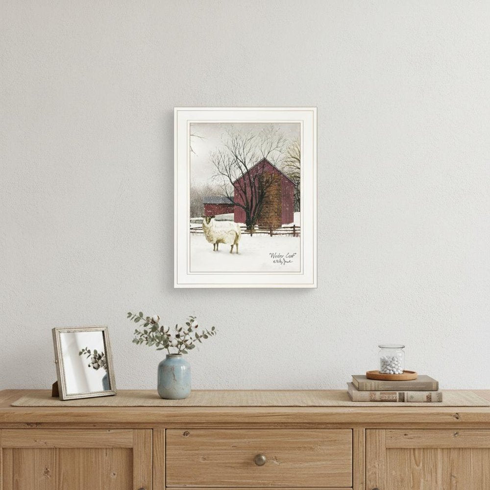 Winter Coat 1 White Framed Print Wall Art in a home interior