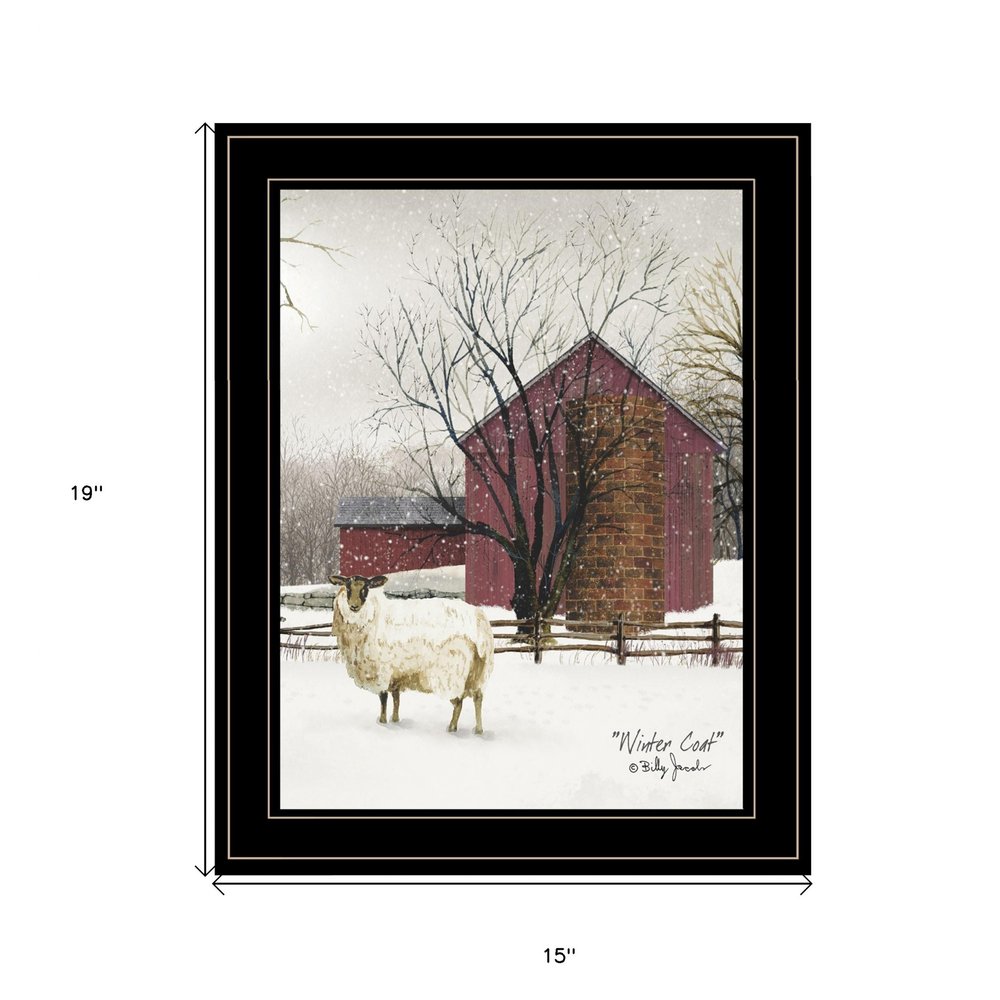 Winter Coat 2 Black Framed Print Wall Art on a white background