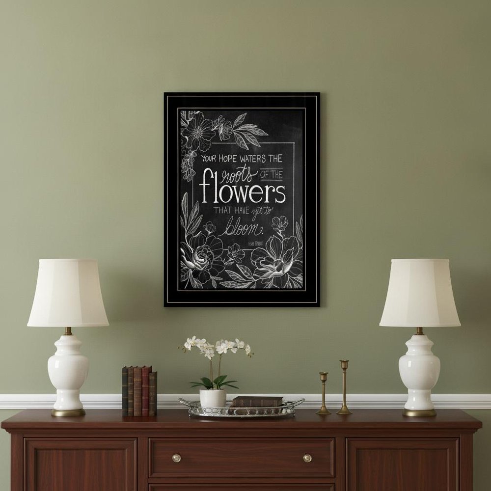 Yet to Bloom 1 Black Framed Print Wall Art in a home interior