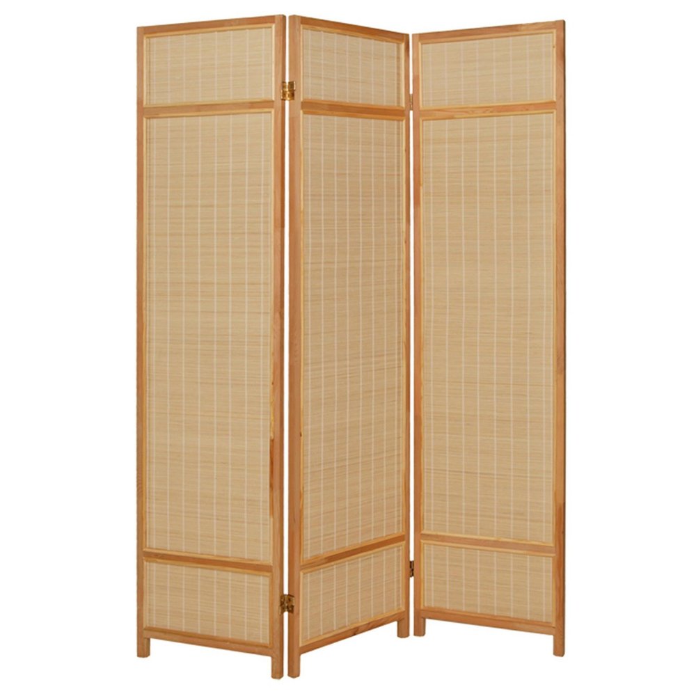 72" Brown Bamboo Panel Screen Room Divider on a white background
