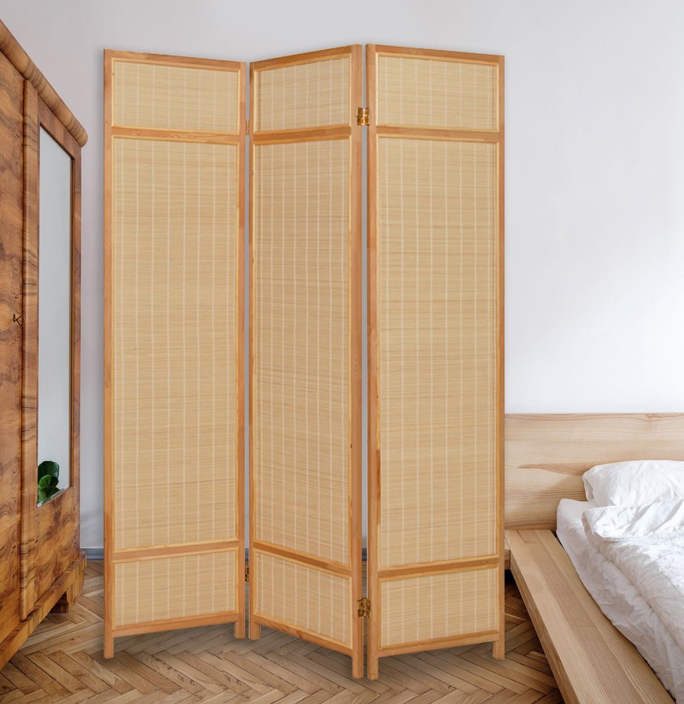72" Brown Bamboo Panel Screen Room Divider