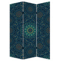 Blue Boho Mandala Three Panel Room Divider Screen on a white background