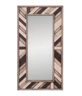 71" Ivory and Gray Wood Framed Leaning Accent Mirror on a white background