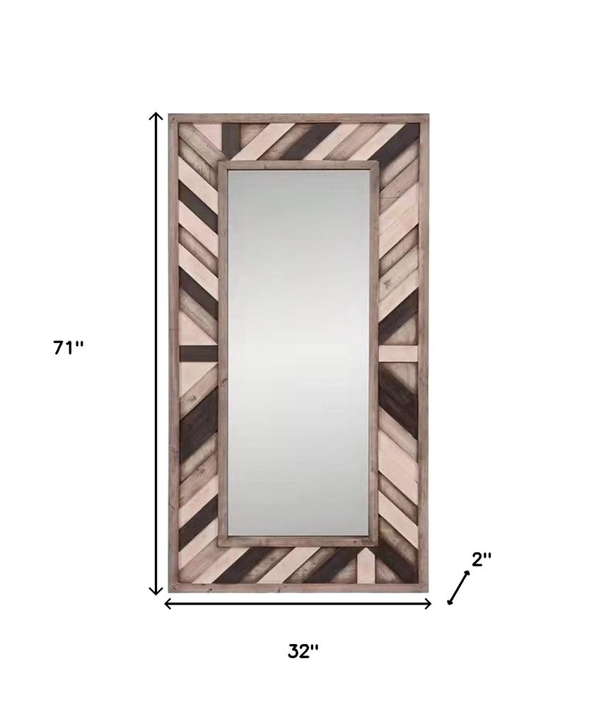 71" Ivory and Gray Wood Framed Leaning Accent Mirror on a white background