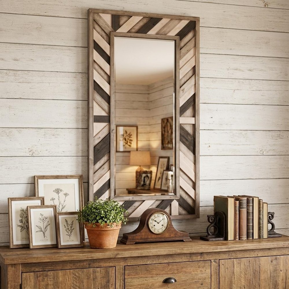 71" Ivory and Gray Wood Framed Leaning Accent Mirror