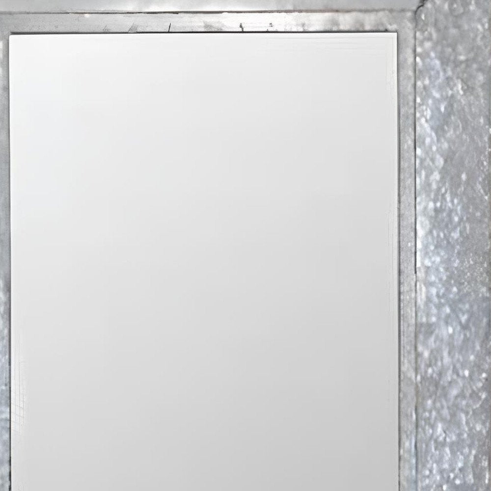 84" Gray And Brown Galvanized Metal and Wood Framed Leaning Accent Mirror on a white background