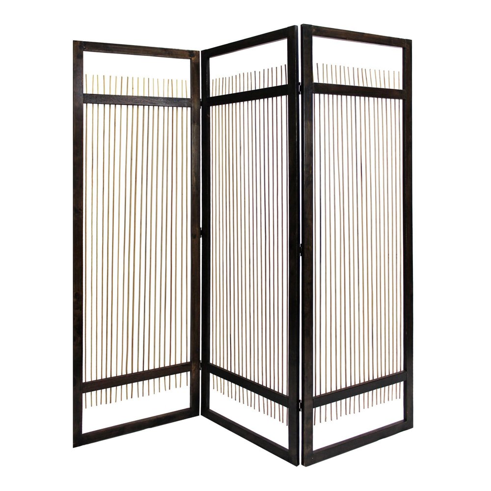 72" Brown Willow Panel Screen Room Divider on a white background