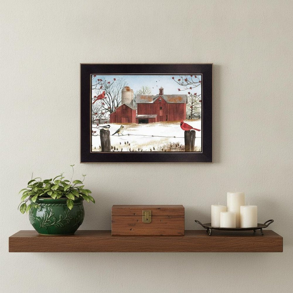 Winter Friends 1 Black Framed Print Wall Art on a white background