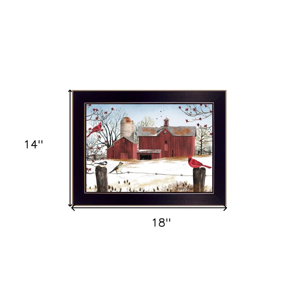 Winter Friends 1 Black Framed Print Wall Art on a white background