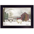 Winter Coat sheep Black Framed Print Wall Art on a white background