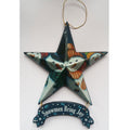 Set of Six Star Shaped Snowmen Joy Christmas Ornaments on a white background