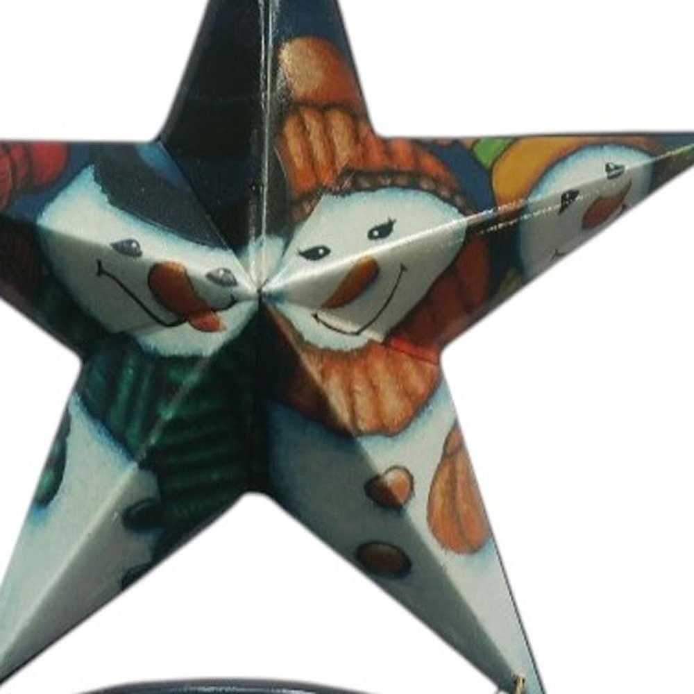 Set of Six Star Shaped Snowmen Joy Christmas Ornaments on a white background