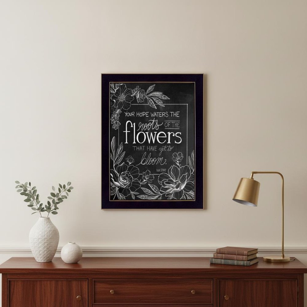 Yet to Bloom 4 Black Framed Print Wall Art in a home interior