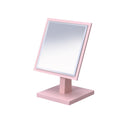 9" Pink Wood Square Freestanding Framed Makeup Shaving Tabletop Mirror on a white background