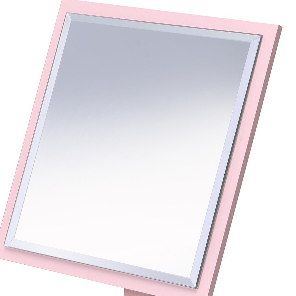 9" Pink Wood Square Freestanding Framed Makeup Shaving Tabletop Mirror on a white background