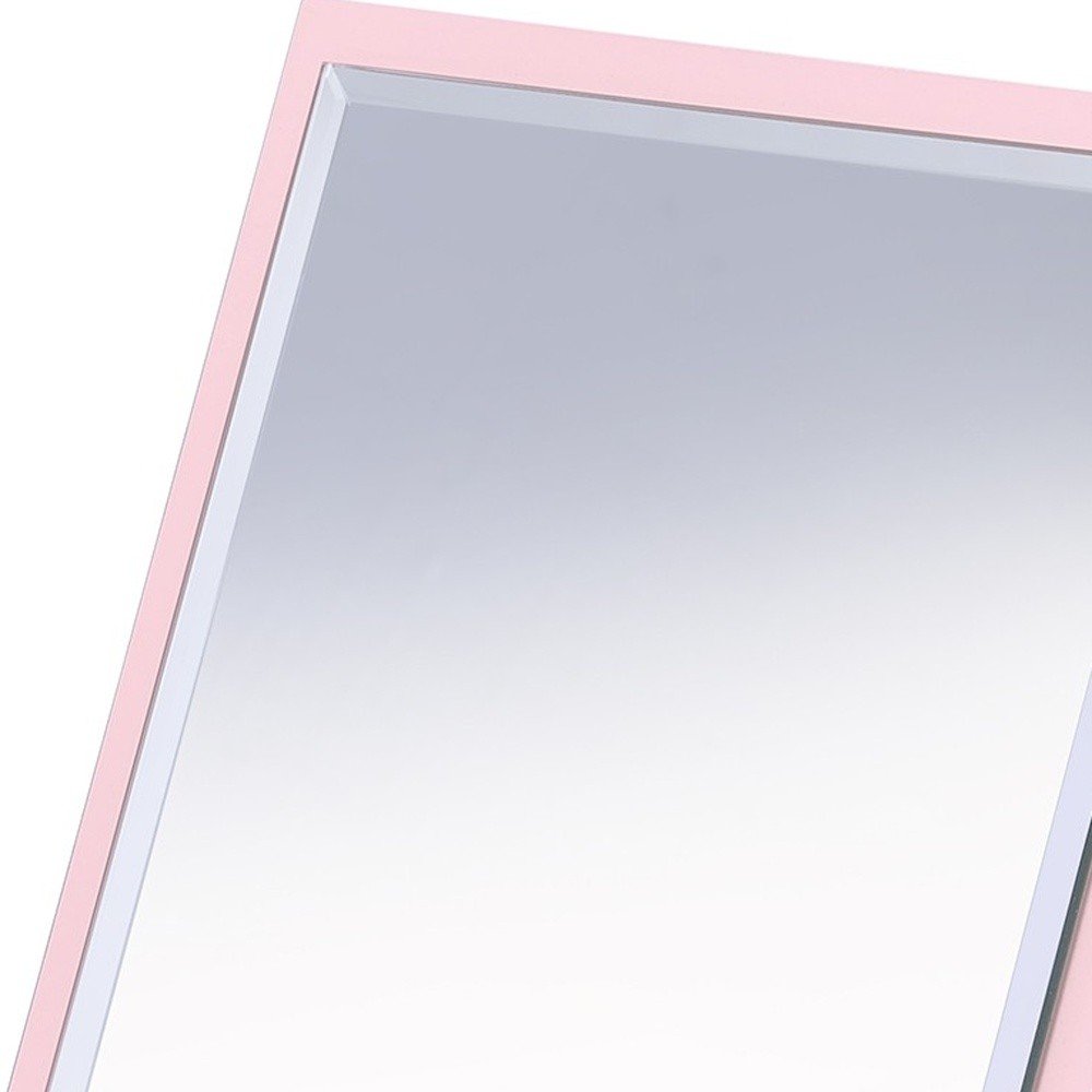 9" Pink Wood Square Freestanding Framed Makeup Shaving Tabletop Mirror on a white background