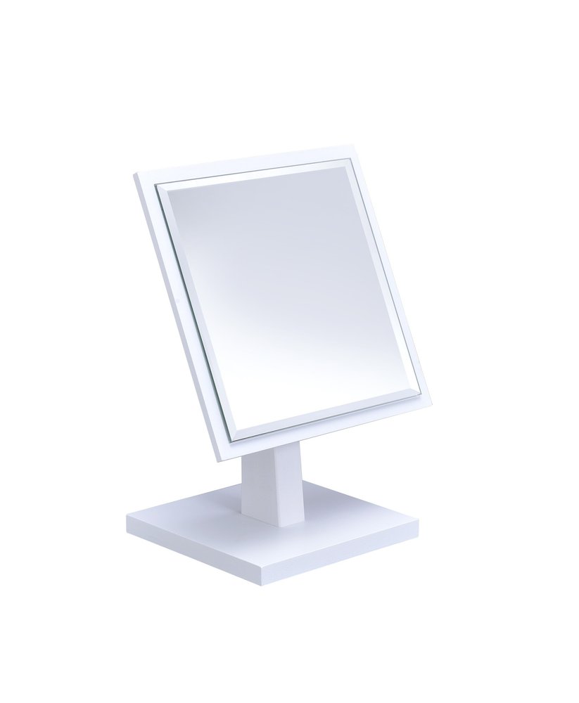 9" White Wood Square Freestanding Framed Makeup Shaving Tabletop Mirror on a white background