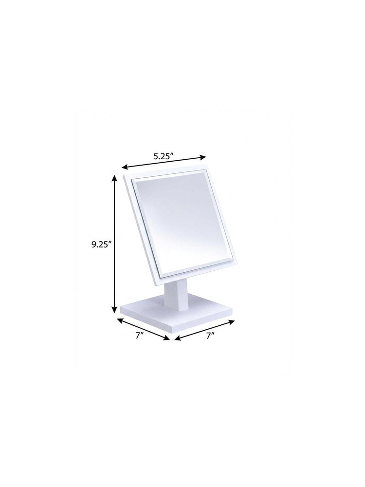 9" White Wood Square Freestanding Framed Makeup Shaving Tabletop Mirror on a white background