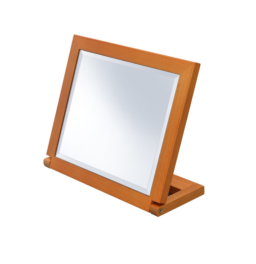 8" Brown Wood Framed Freestanding Makeup Shaving Tabletop Mirror on a white background