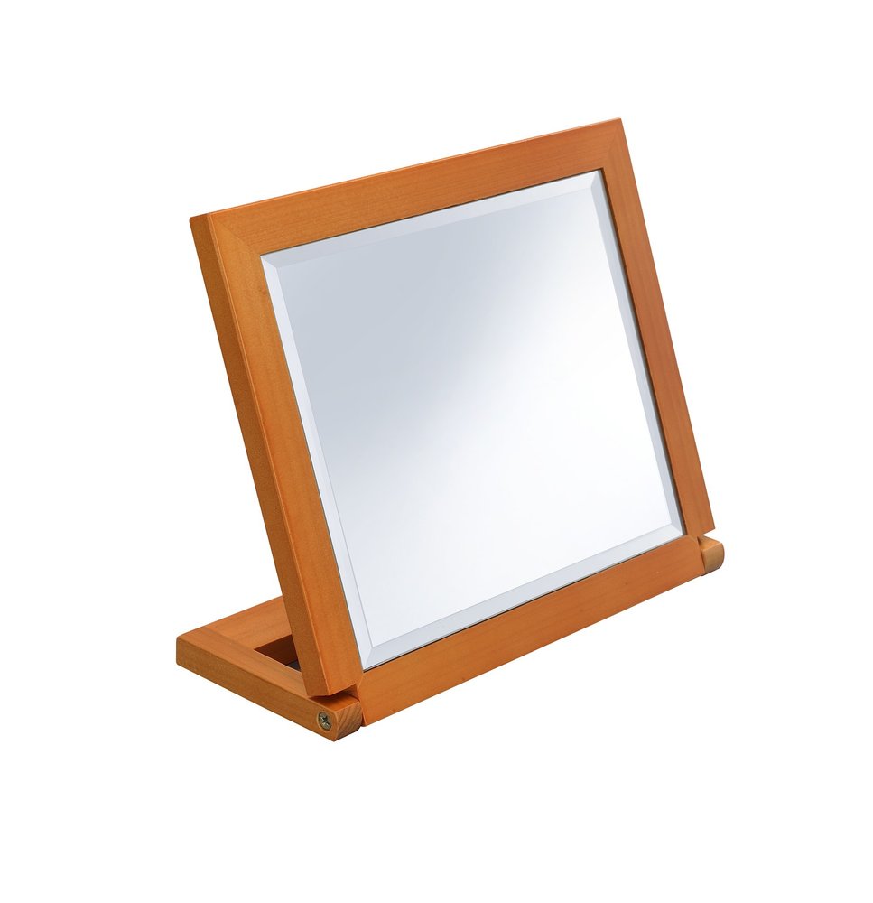 8" Brown Wood Framed Freestanding Makeup Shaving Tabletop Mirror on a white background