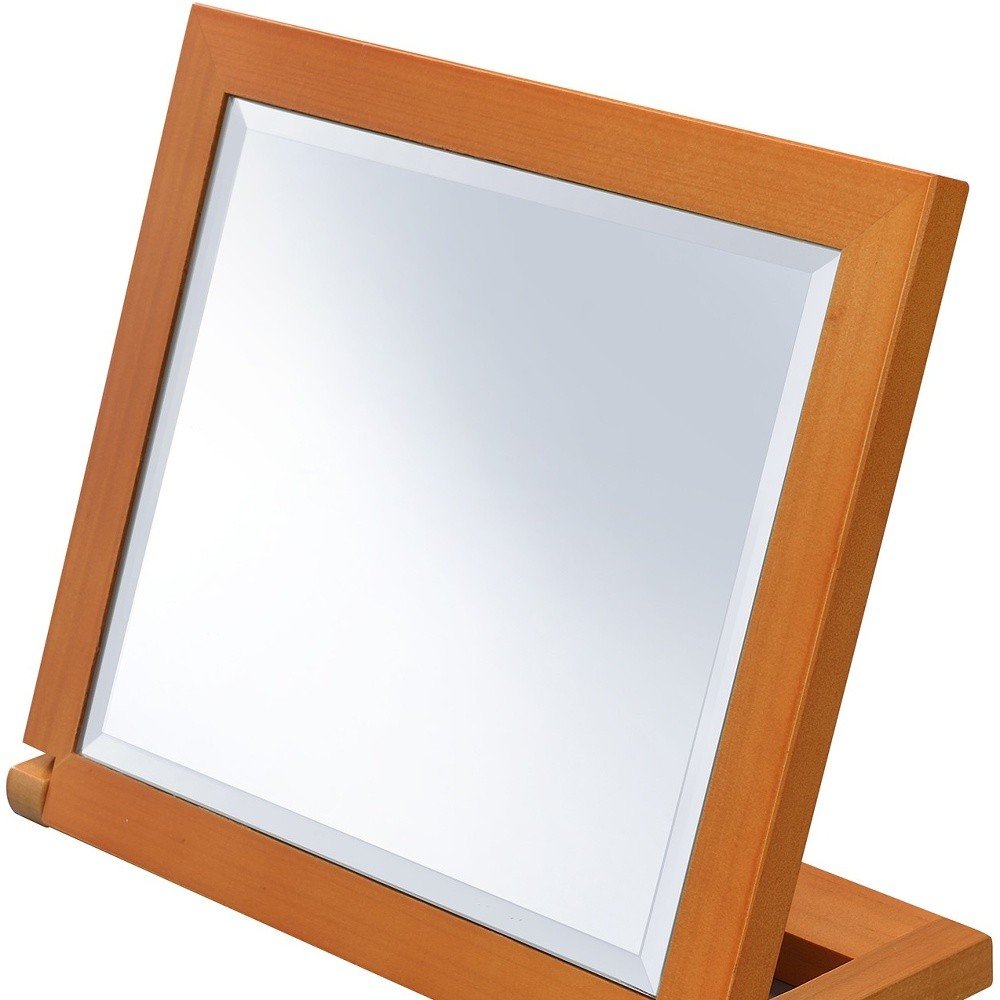 8" Brown Wood Framed Freestanding Makeup Shaving Tabletop Mirror on a white background