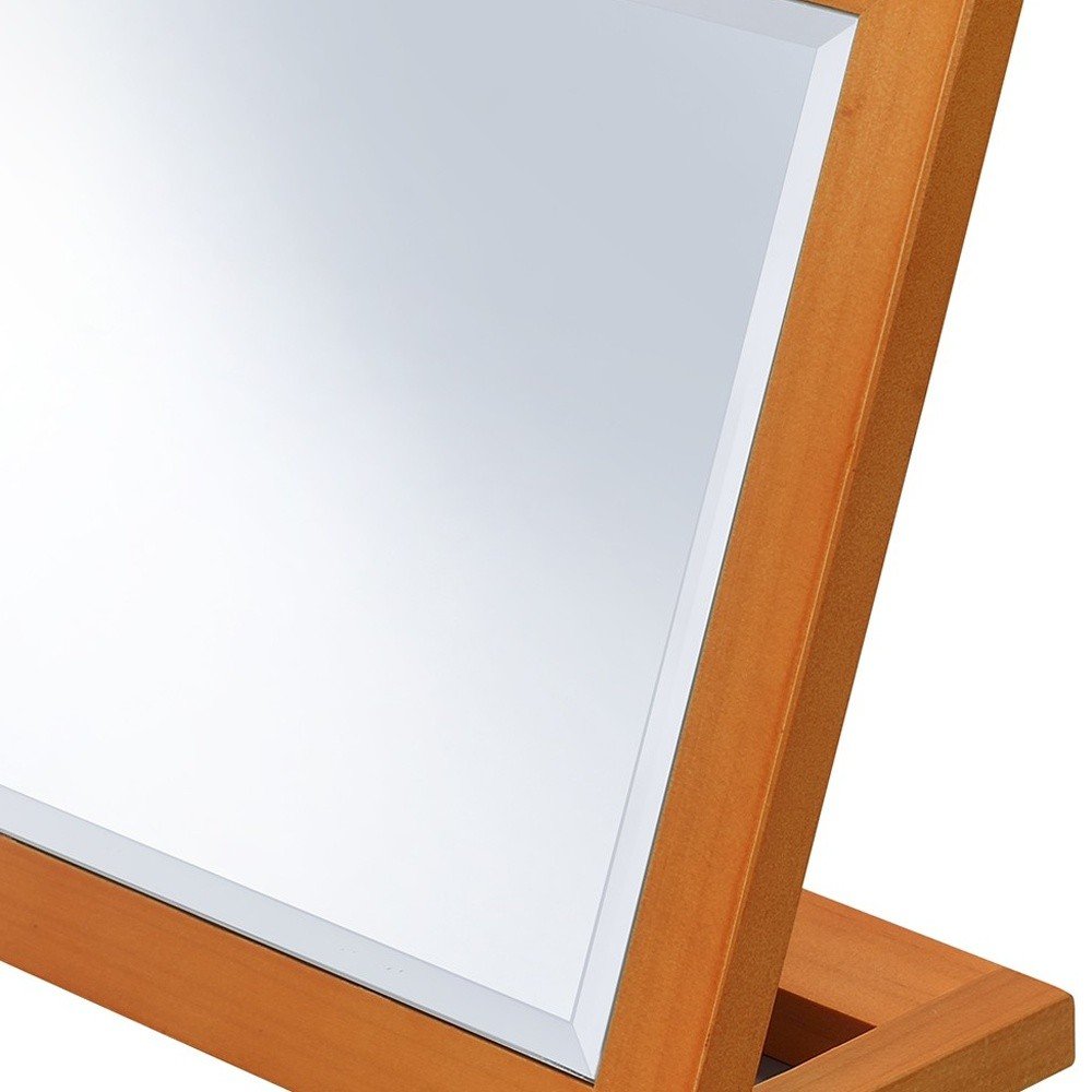 8" Brown Wood Framed Freestanding Makeup Shaving Tabletop Mirror on a white background
