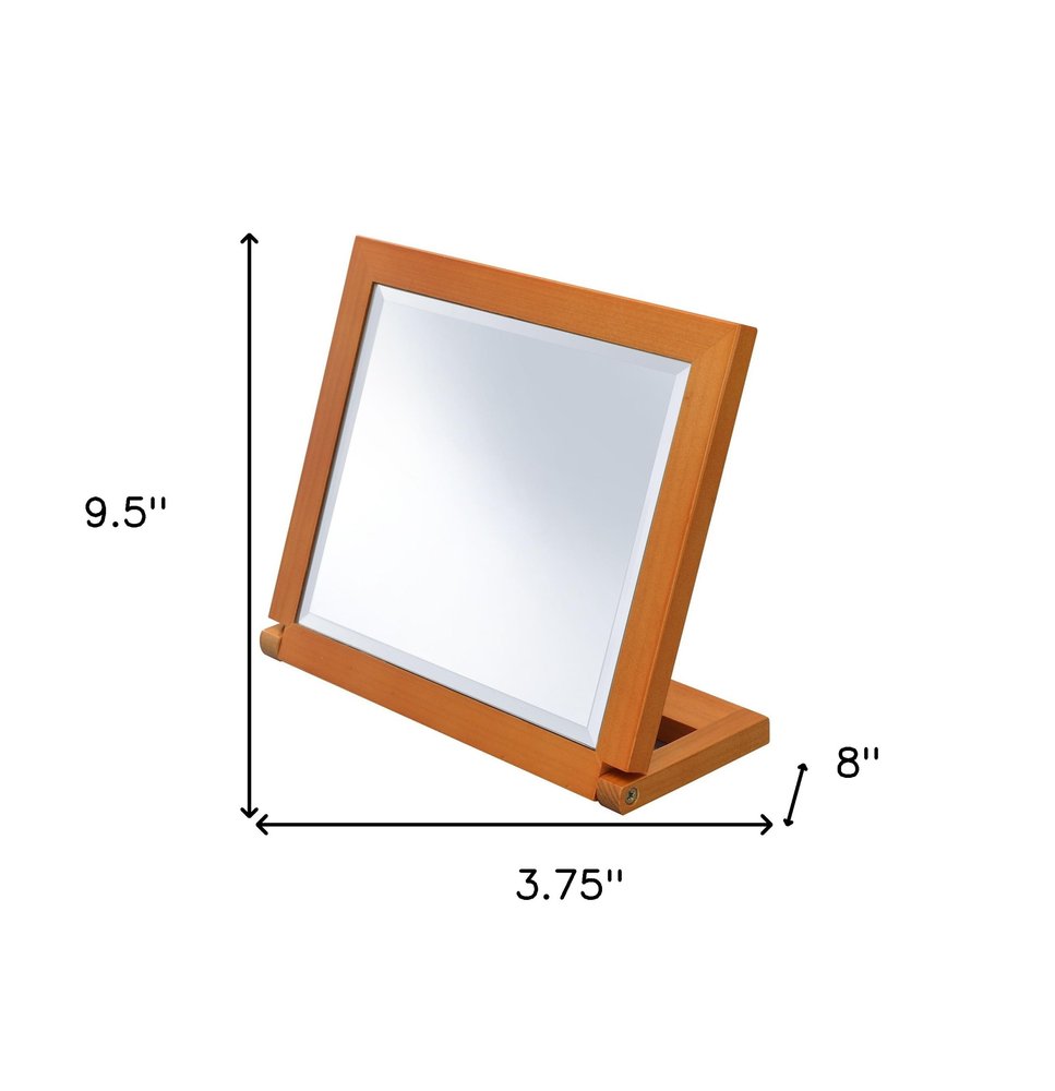 8" Brown Wood Framed Freestanding Makeup Shaving Tabletop Mirror on a white background