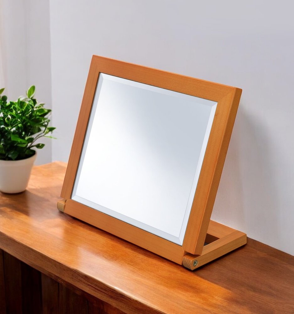 8" Brown Wood Framed Freestanding Makeup Shaving Tabletop Mirror in a home interior