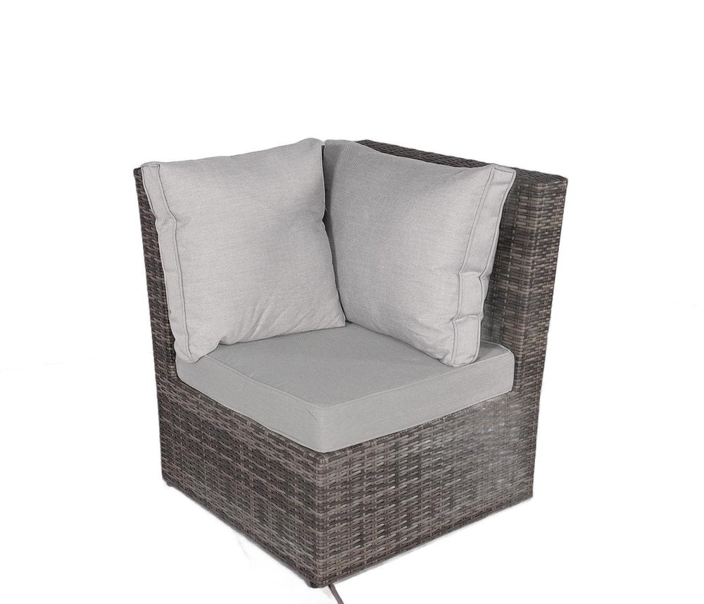 Seven Piece Gray Wicker Upholstered Cushions Sectional Seating Group With Fire Pit And Table - with Multi-purpose Ottoman