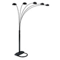 84" Black Five Light Arc Floor Lamp With Black Dome Shade on a white background