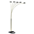 84" Gold Five Light Arc Floor Lamp With Brass Metal Dome Shade on a white background