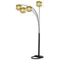 84" Black Four Light Arc Floor Lamp With Clear Crystal Glass Chandelier Shade on a white background
