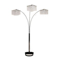 84" Silver Metal Three Light Arched Floor Lamp With Clear Crystal Square Shade on a white background
