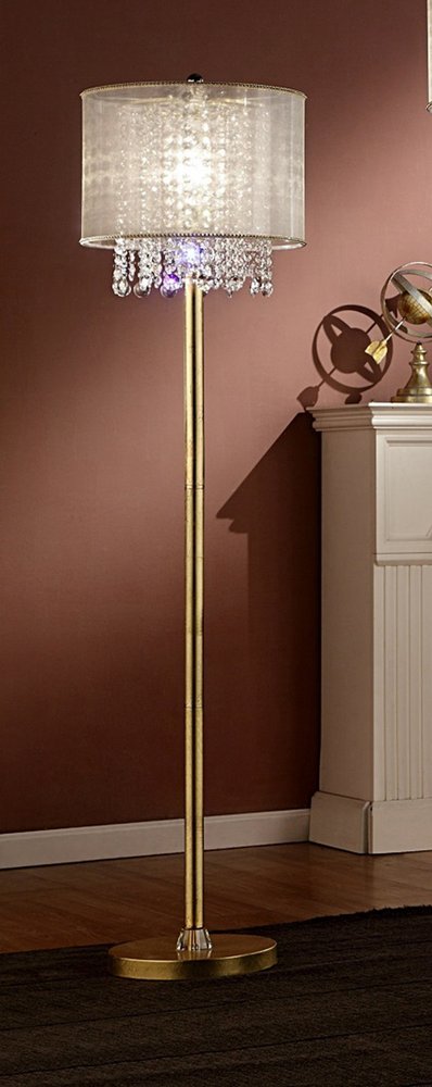 65" Gold And White Novelty Floor Lamp With White Fabric Drum Shade.