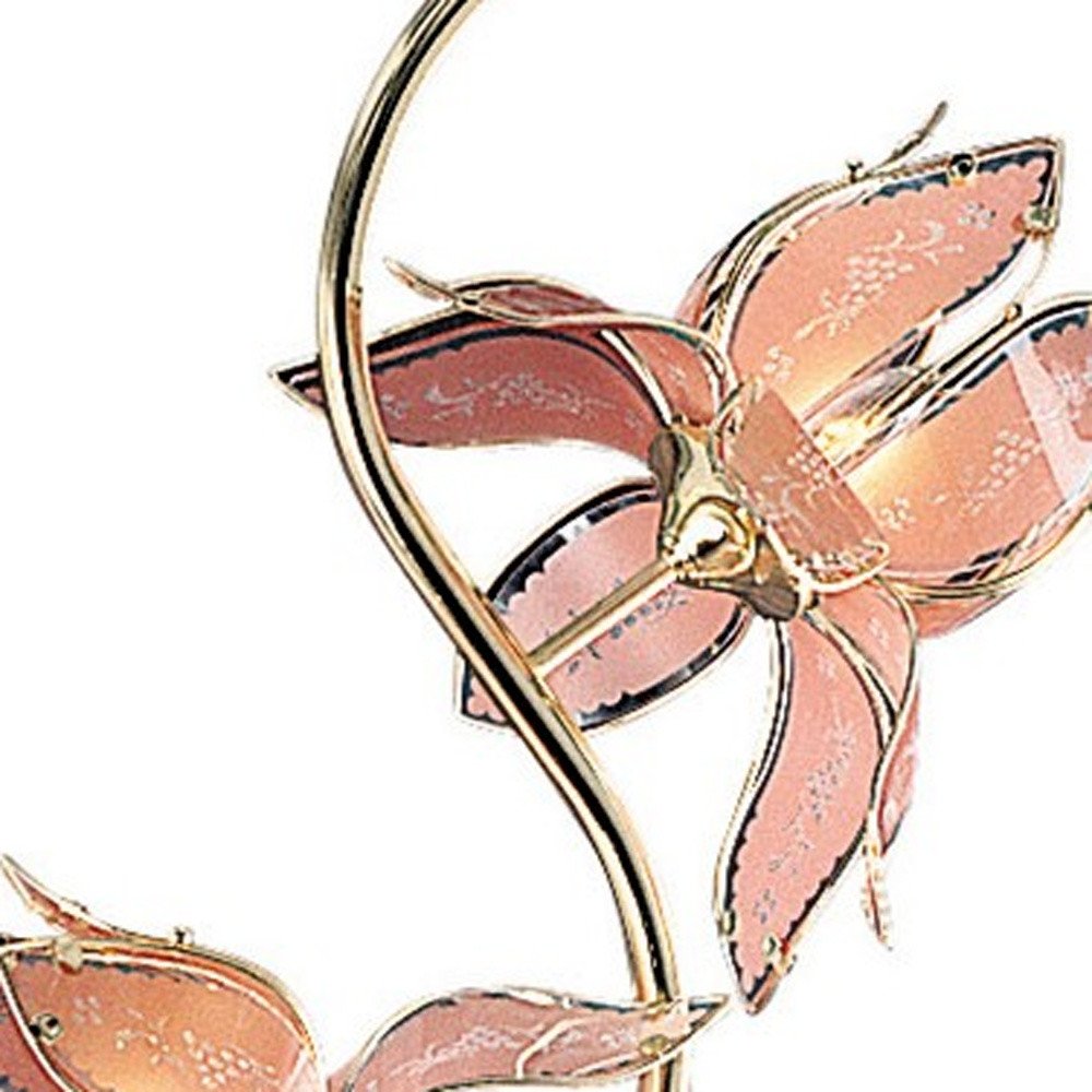 73" Gold Four Light Floral Floor Lamp With Pink Glass Shades on a white background