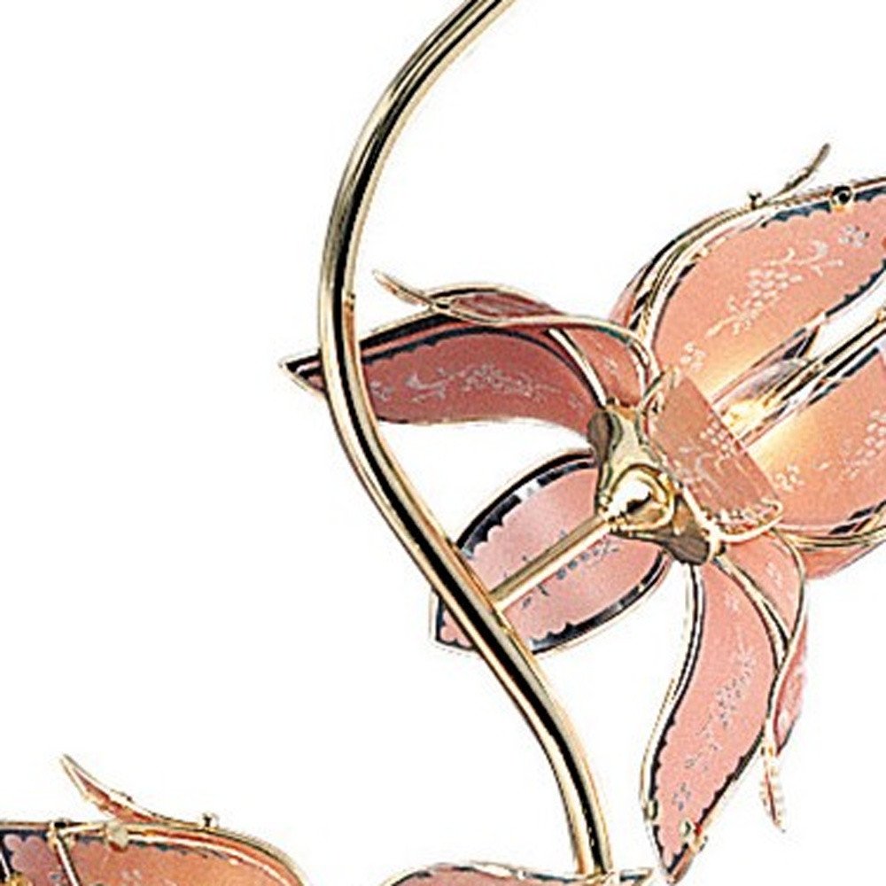 73" Gold Four Light Floral Floor Lamp With Pink Glass Shades on a white background