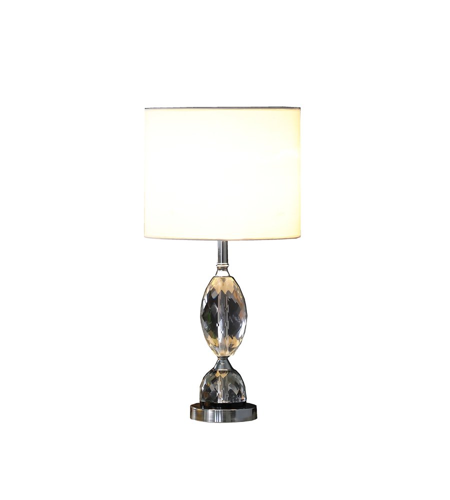24" Silver Crystal Standard Table Lamp With White Shade. Table lamp isolated on a plain white background, in a silver crystal finish.