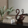 17" Marbleized Cherry Brown Dove Figurine Sculpture photographed against a dark studio background.