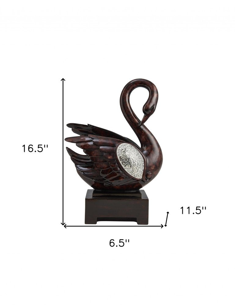17" Marbleized Cherry Brown Dove Figurine Sculpture. Sculpture isolated on a plain white background, showing a marble surface.