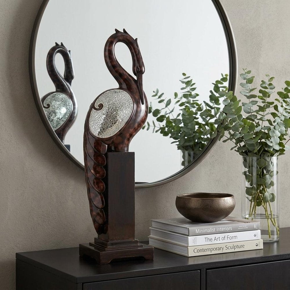 27" Marbleized Cherry Brown Polyresin Crane Figurine Sculpture