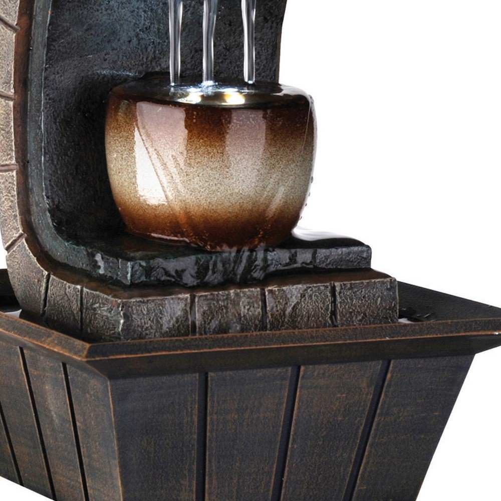 10" Brown Textured Polyresin Tabletop Fountain with LED Light. Home product in brown resin.